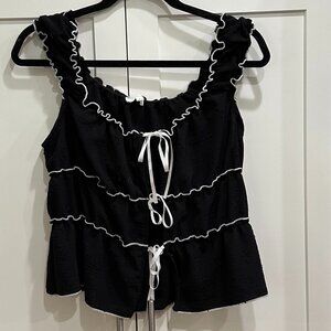 Kirious Los Angeles Women's Top, Large, Tie Front, Black & White